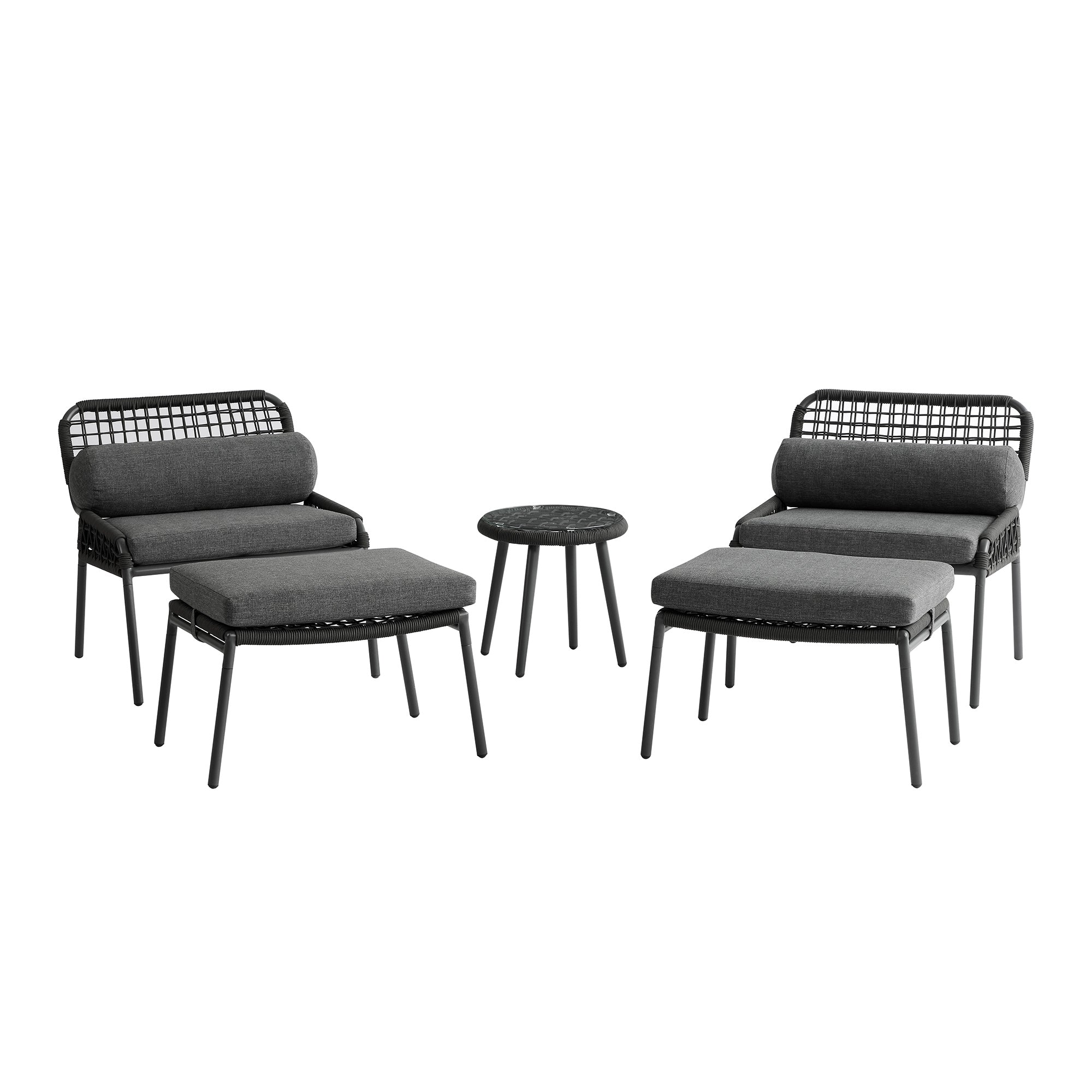 Pomona Rope Weave Bistro Set, Dark Grey Fabric with Black Frame