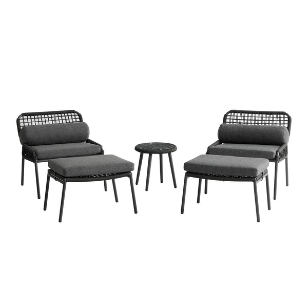 Pomona Rope Weave Bistro Set, Dark Grey Fabric with Black Frame