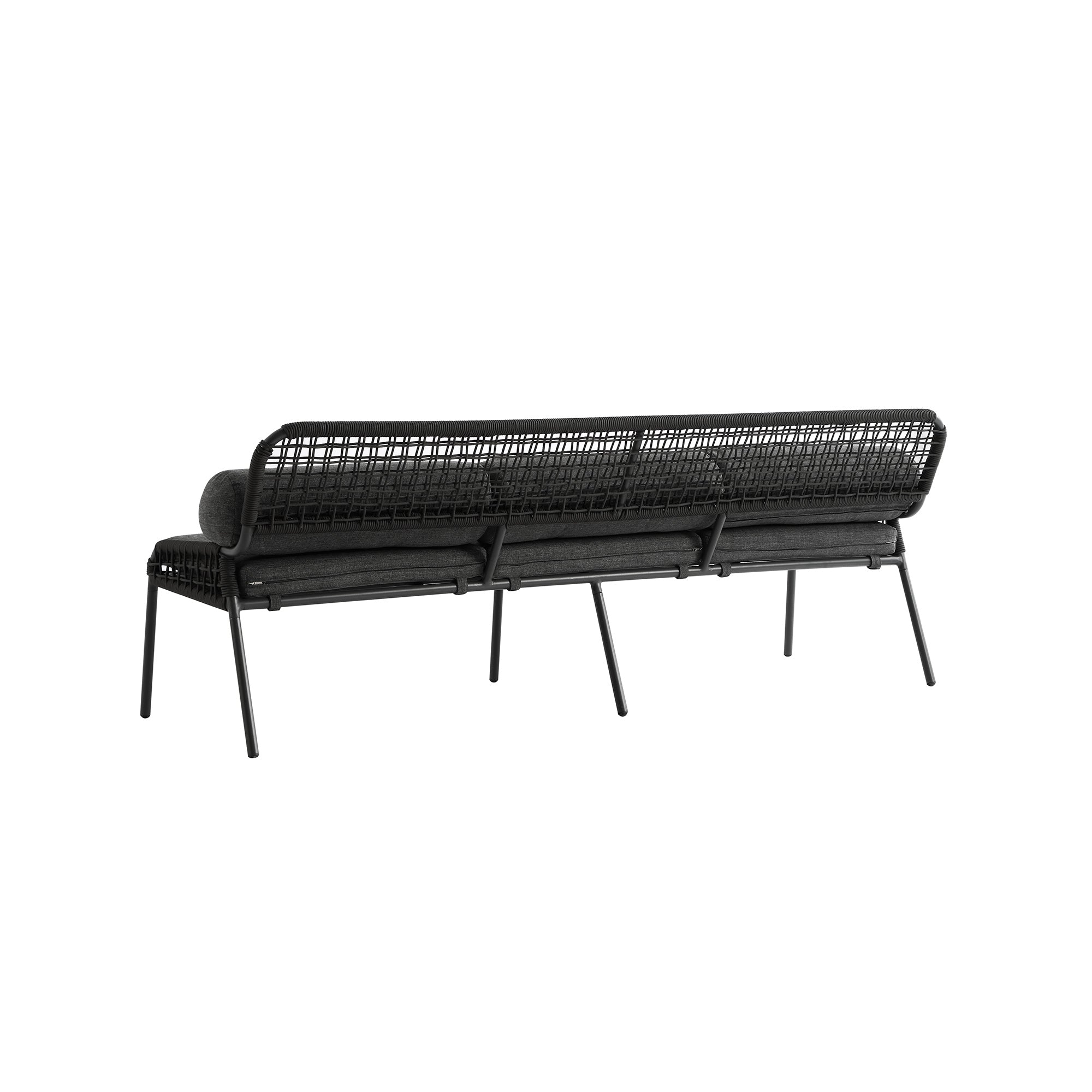 Pomona Rope Weave 5-Seater Sofa Set, Dark Grey Fabric with Black Frame