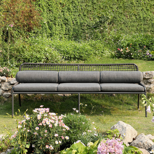 Pomona Rope Weave 5-Seater Sofa Set, Dark Grey Fabric with Black Frame