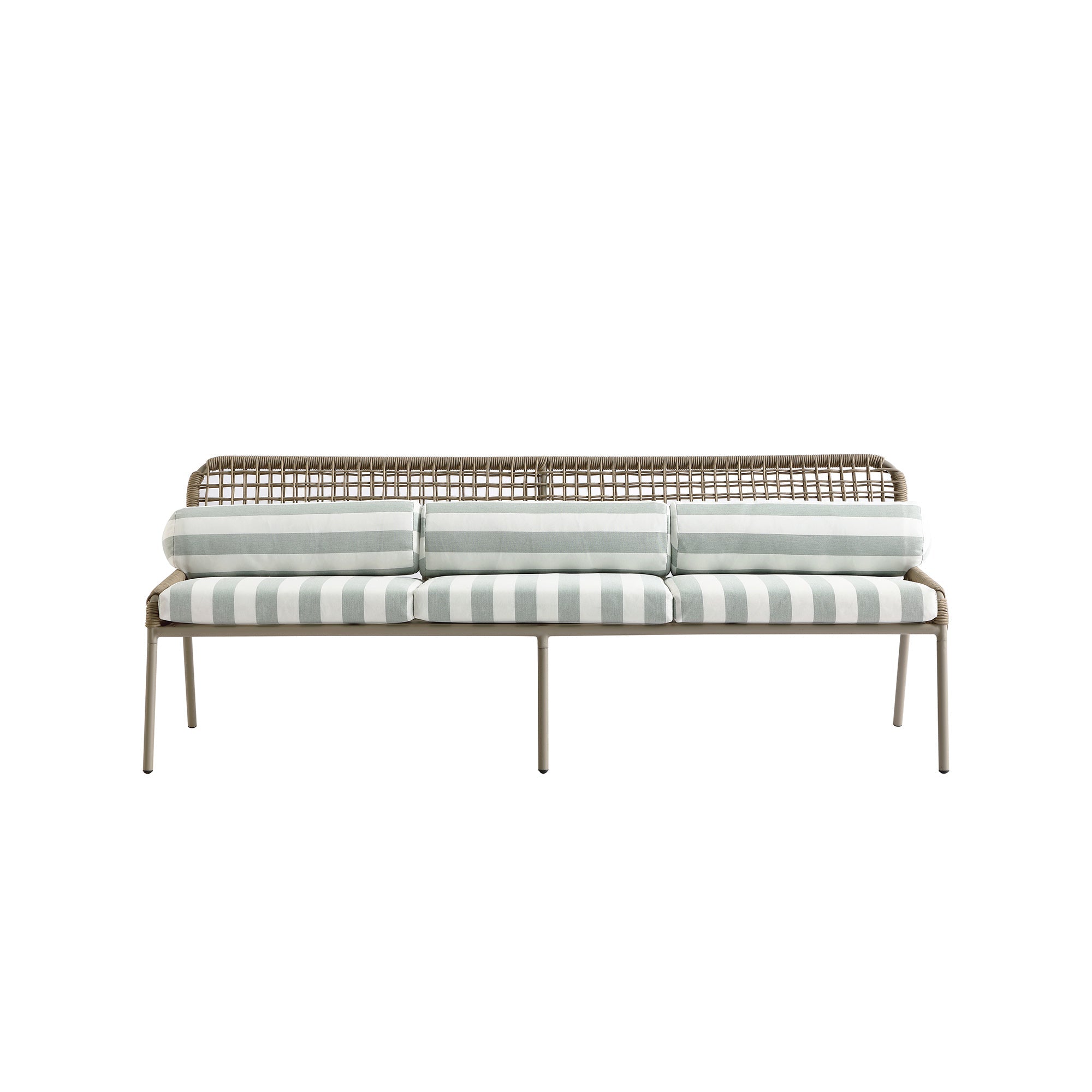 Pomona Rope Weave 5-Seater Sofa Set, Sage Striped Fabric with Taupe Frame