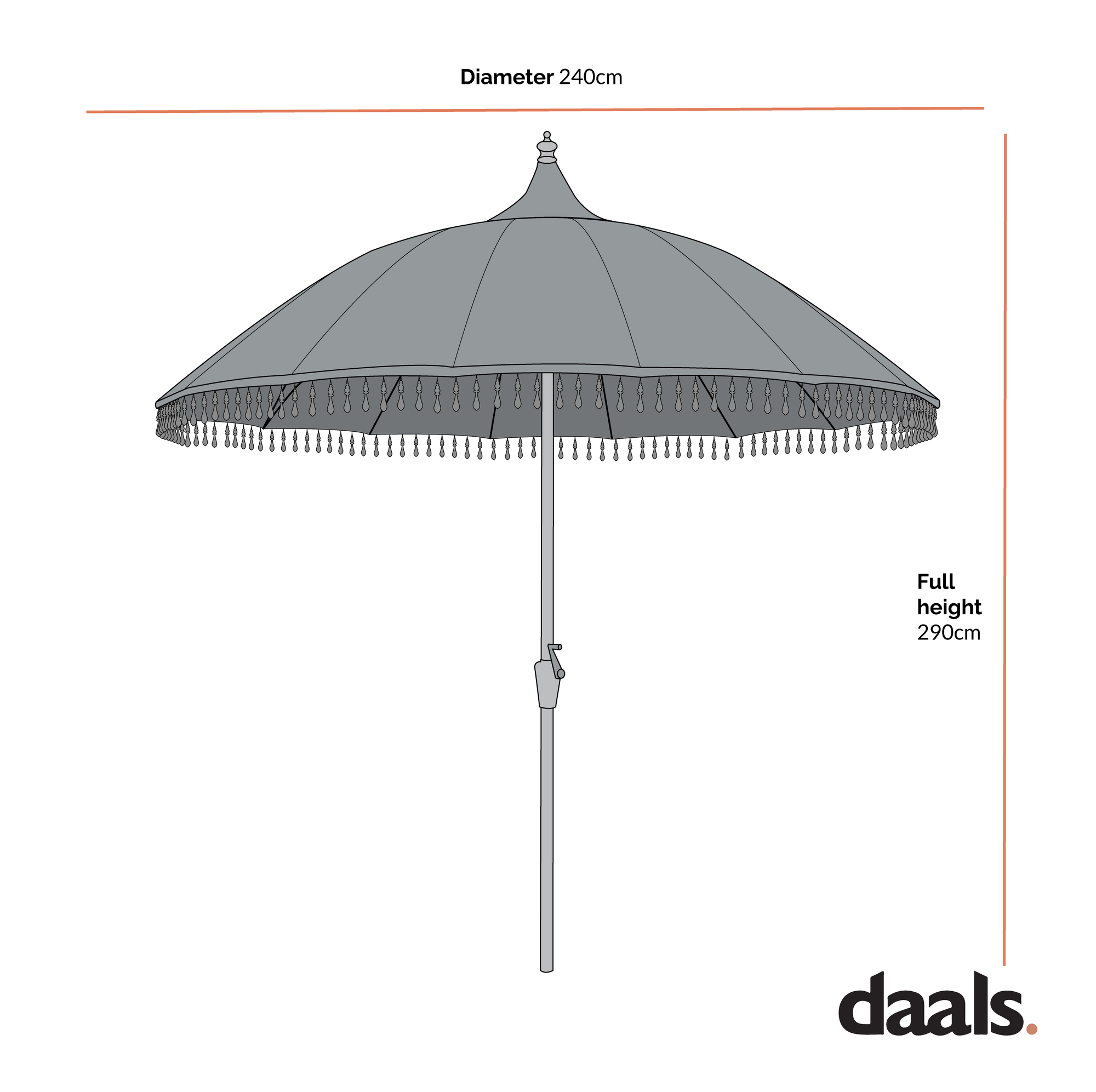Hacienda 2.4M Beige Beaded Carousel Garden Parasol with Fringe Tassels and Aluminium Tilt