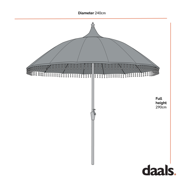 Hacienda 2.4M Beige Beaded Carousel Garden Parasol with Fringe Tassels and Aluminium Tilt