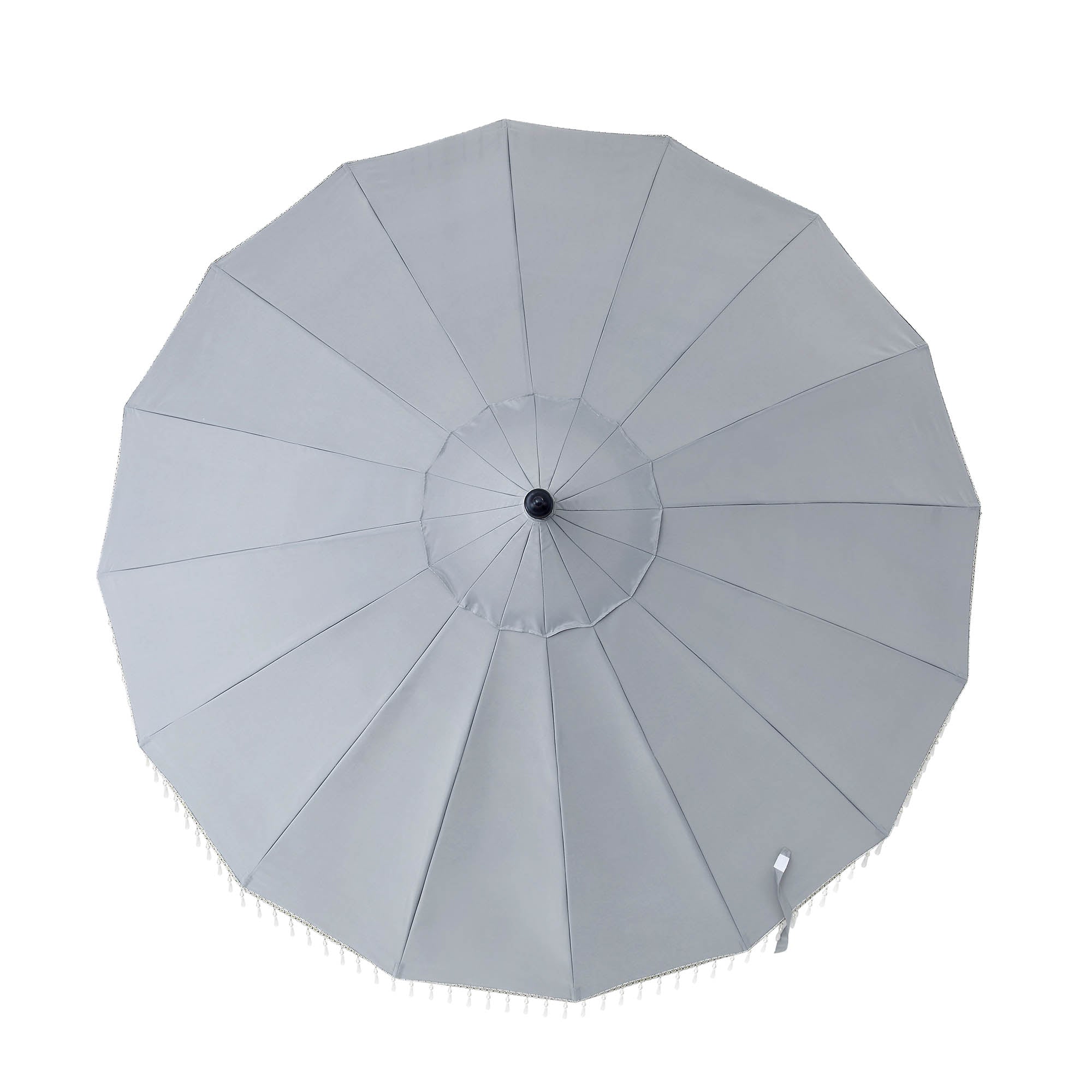 Hacienda 2.4M Light Grey Beaded Carousel Garden Parasol with Fringe Tassels and Aluminium Tilt