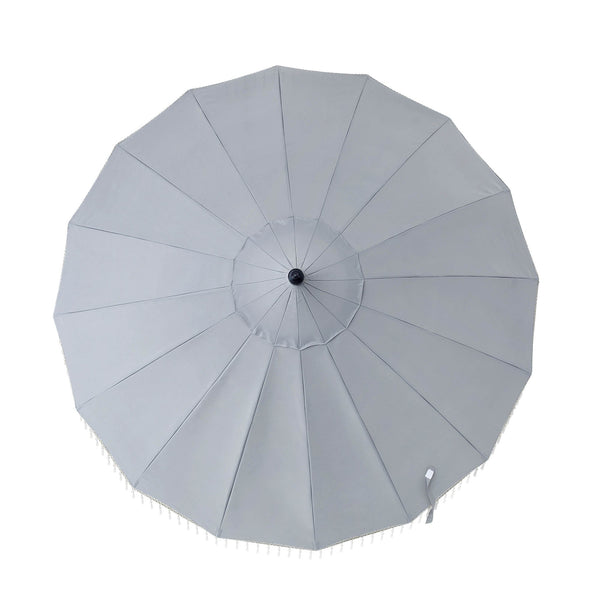Hacienda 2.4M Light Grey Beaded Carousel Garden Parasol with Fringe Tassels and Aluminium Tilt