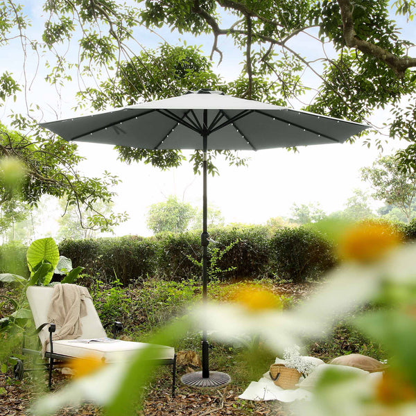 3M LED Light Aluminium Frame Garden Parasol with Tilt Crank , Grey