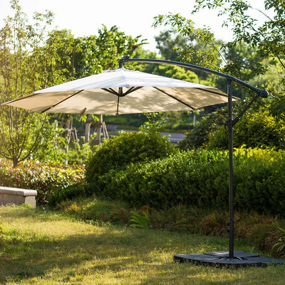 3M LED Light Cantilever Garden Leanover Parasol, Beige