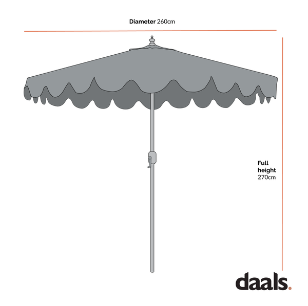 Beige 2.6M Octagonal Crank and Tilt Parasol with Navy Scalloped Edge