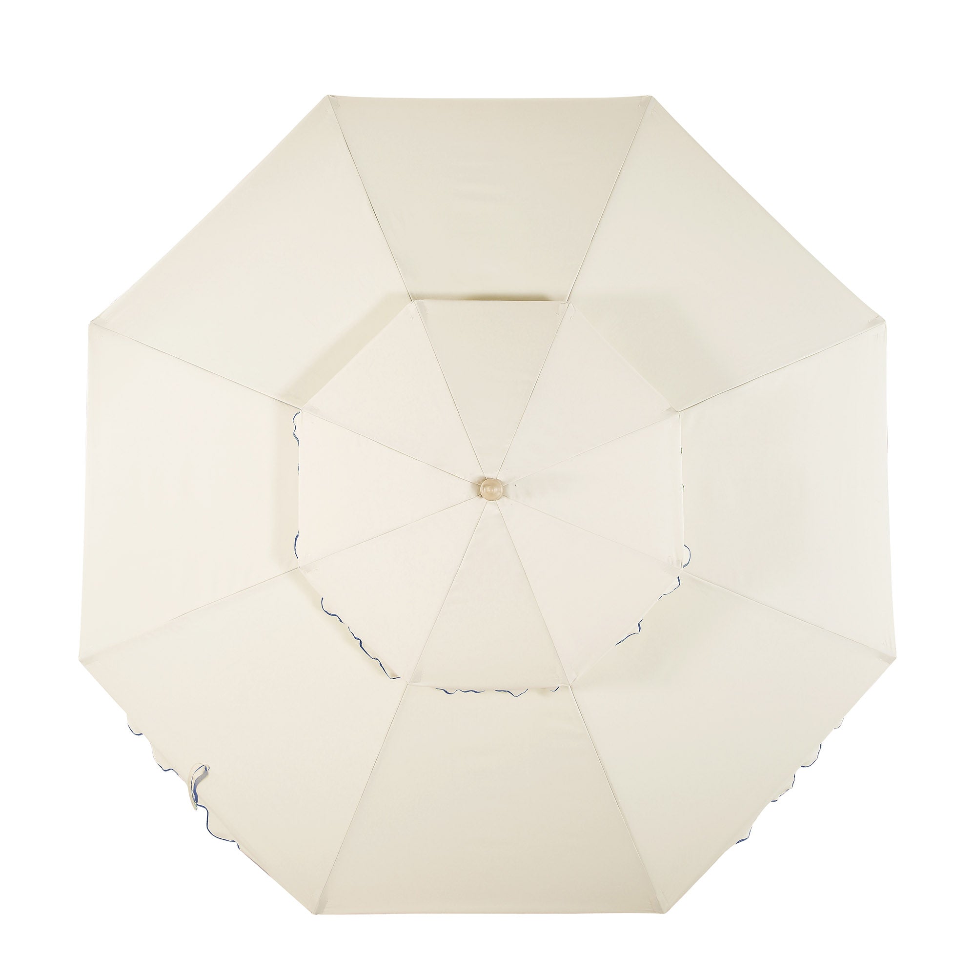 Fabienne Beige 3M Octagonal Double Top Crank and Tilt Parasol with Navy Scalloped Edge