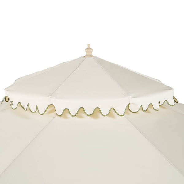 Fabienne Beige 3M Octagonal Double Top Crank and Tilt Parasol with Green Scalloped Edge