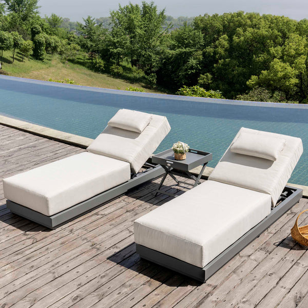 Pedra Rope and Aluminium Outdoor Sun Lounger and Side Table Set, Grey