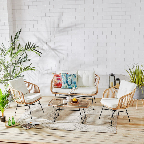 St Loy Natural 4 Seater Rattan Sofa set
