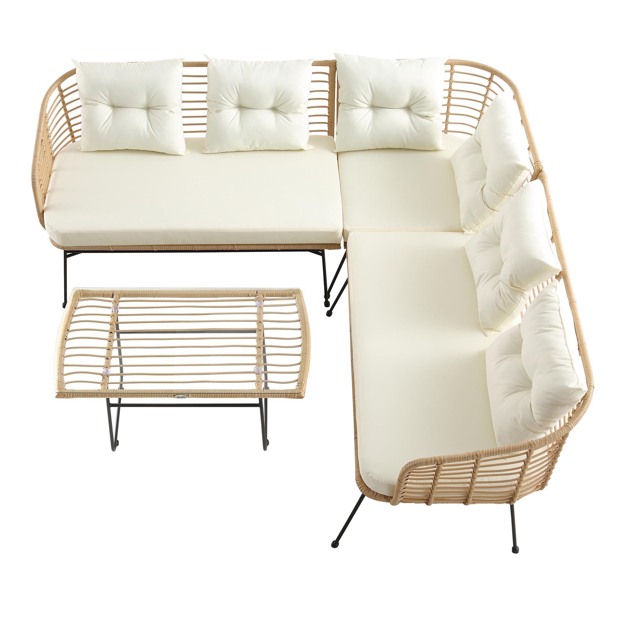 St Loy Natural Rattan Corner Sofa Set with Table