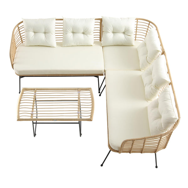 St Loy Natural Rattan Corner Sofa Set with Table