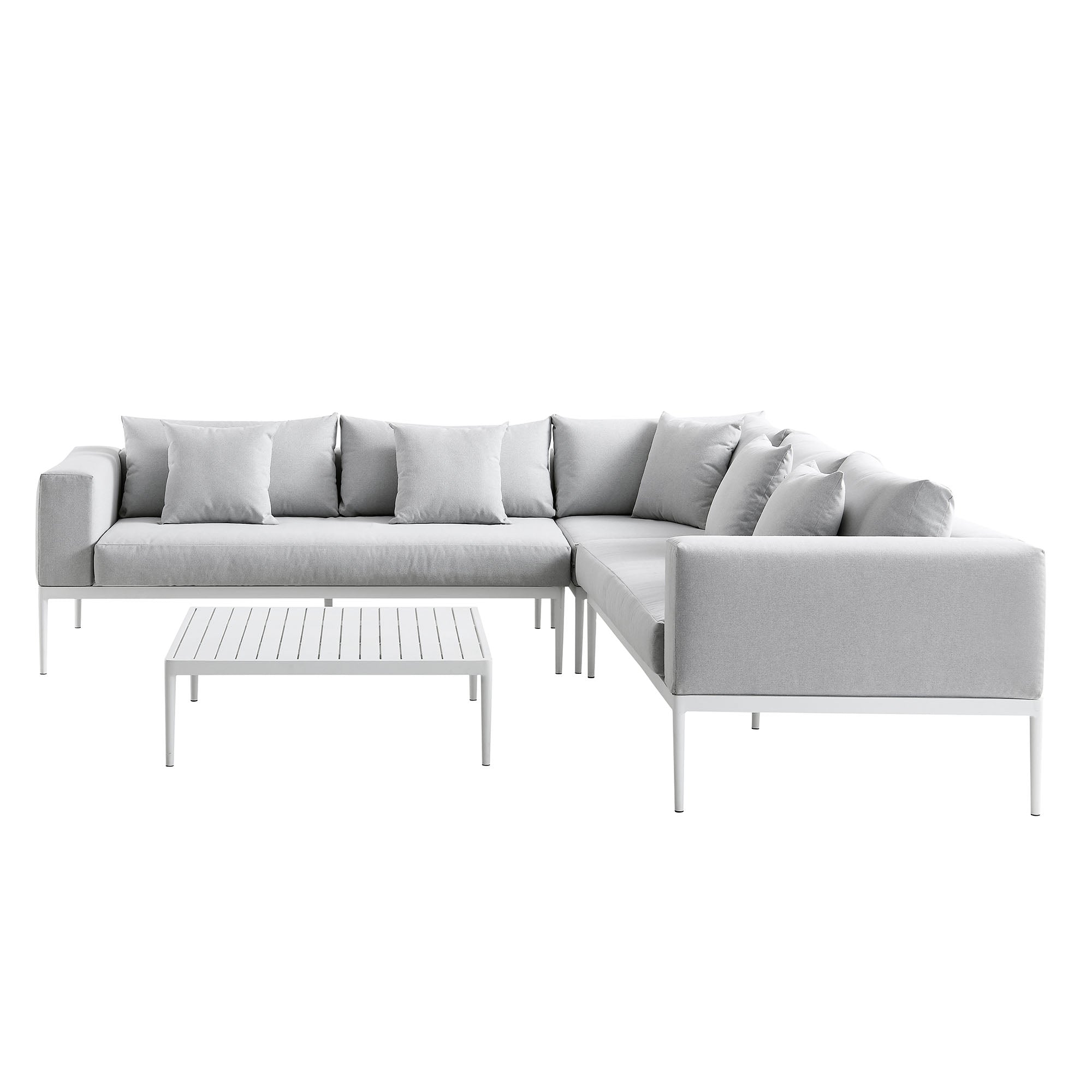Calabasas Large Outdoor Fabric Aluminium Frame Corner Sofa Set with Coffee Table, Light Grey