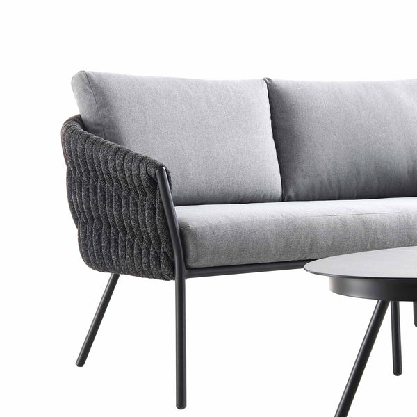 Montebello 4-Seater Outdoor Black Rope and Aluminium Sofa Set with Grey Ceramic Coffee Table