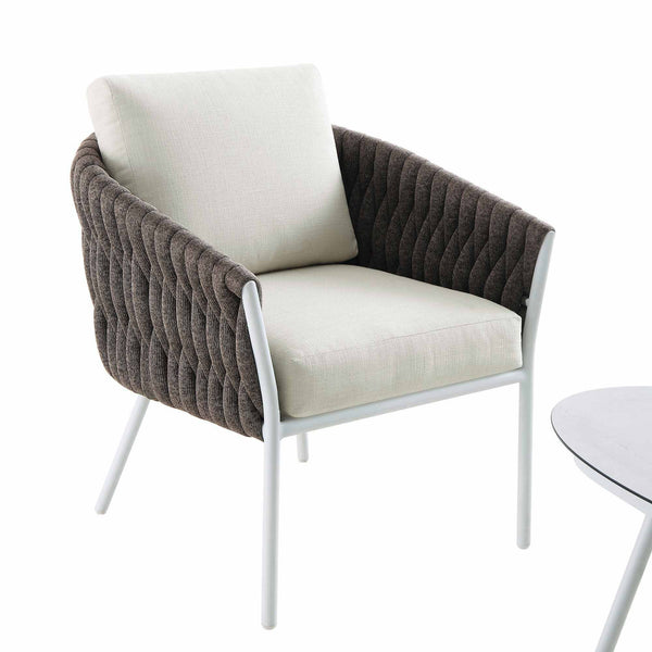 Montebello 4-Seater Outdoor Taupe Rope and Aluminium Sofa Set with White Ceramic Coffee Table
