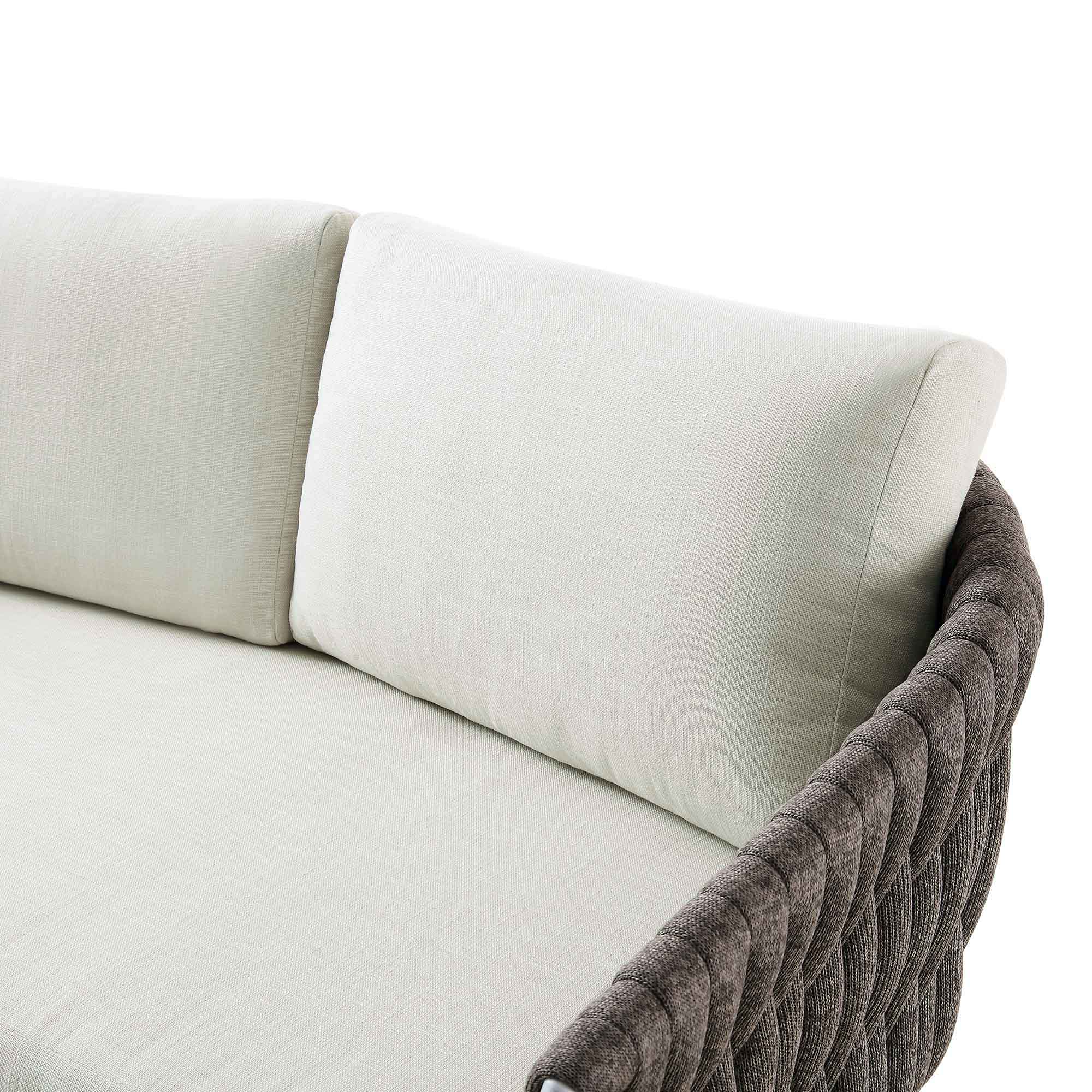 Montebello 4-Seater Outdoor Taupe Rope and Aluminium Sofa Set with White Ceramic Coffee Table