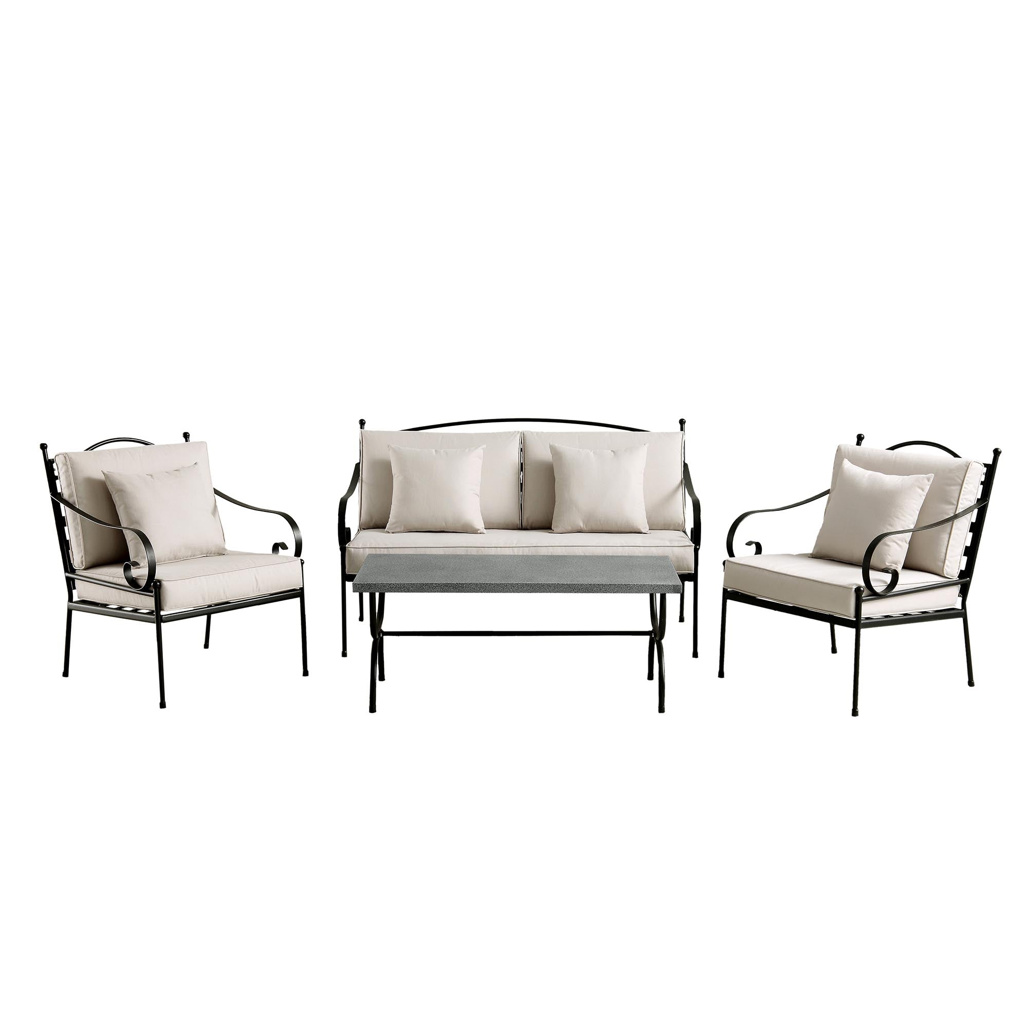 Haymes Indoor and Outdoor Metal Sofa Set with Coffee Table, Beige