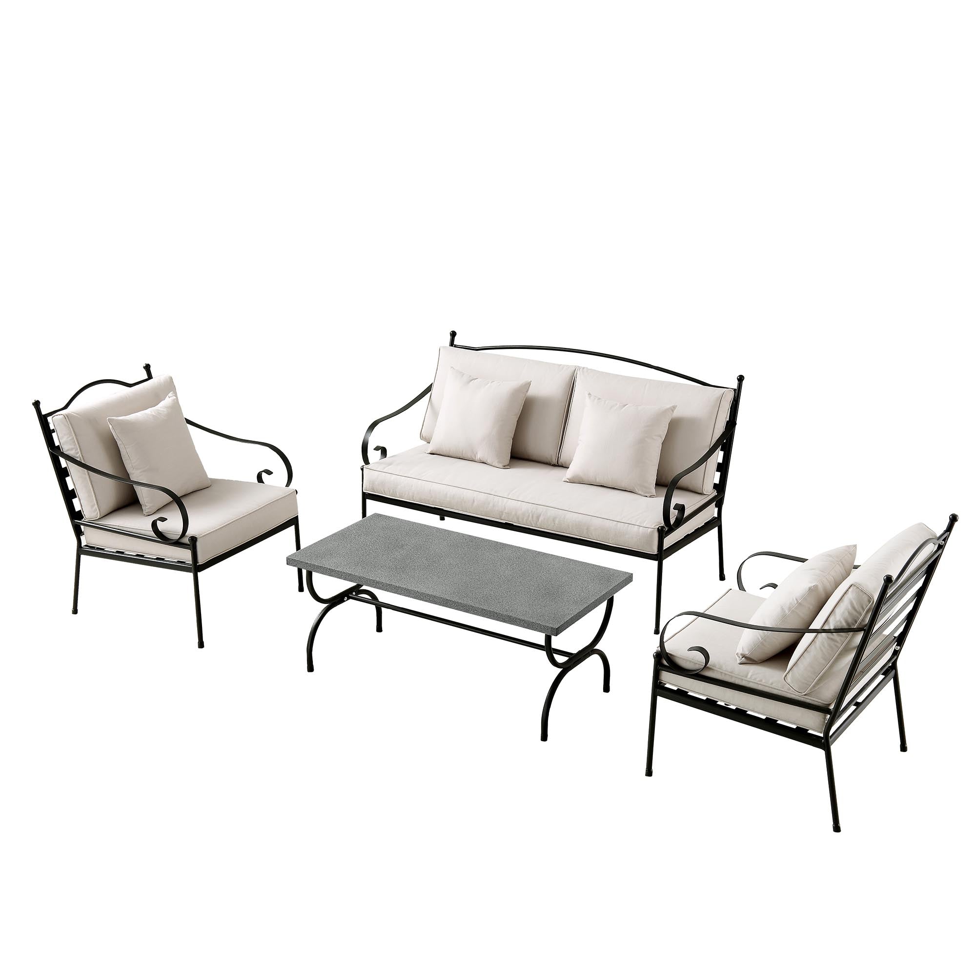 Haymes Indoor and Outdoor Metal Sofa Set with Coffee Table, Beige