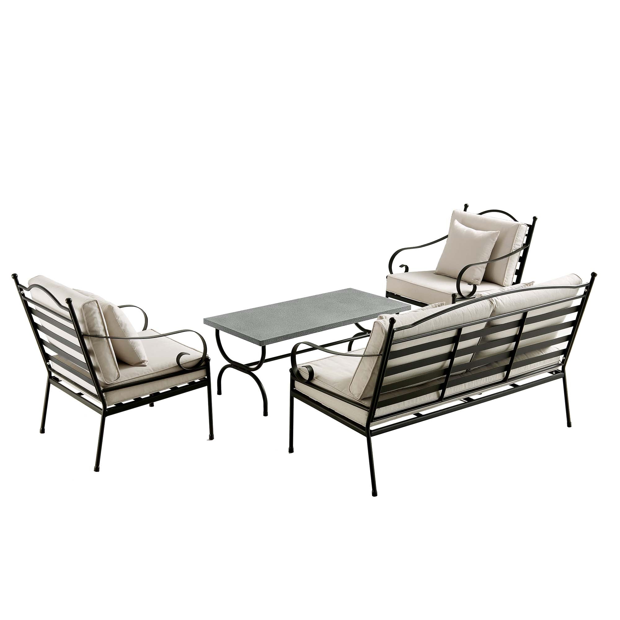 Haymes Indoor and Outdoor Metal Sofa Set with Coffee Table, Beige
