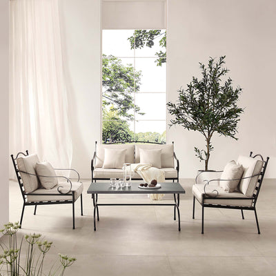 Haymes Indoor and Outdoor Metal Sofa Set with Coffee Table, Beige