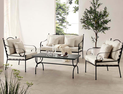 Haymes Indoor and Outdoor Metal Sofa Set with Coffee Table, Beige