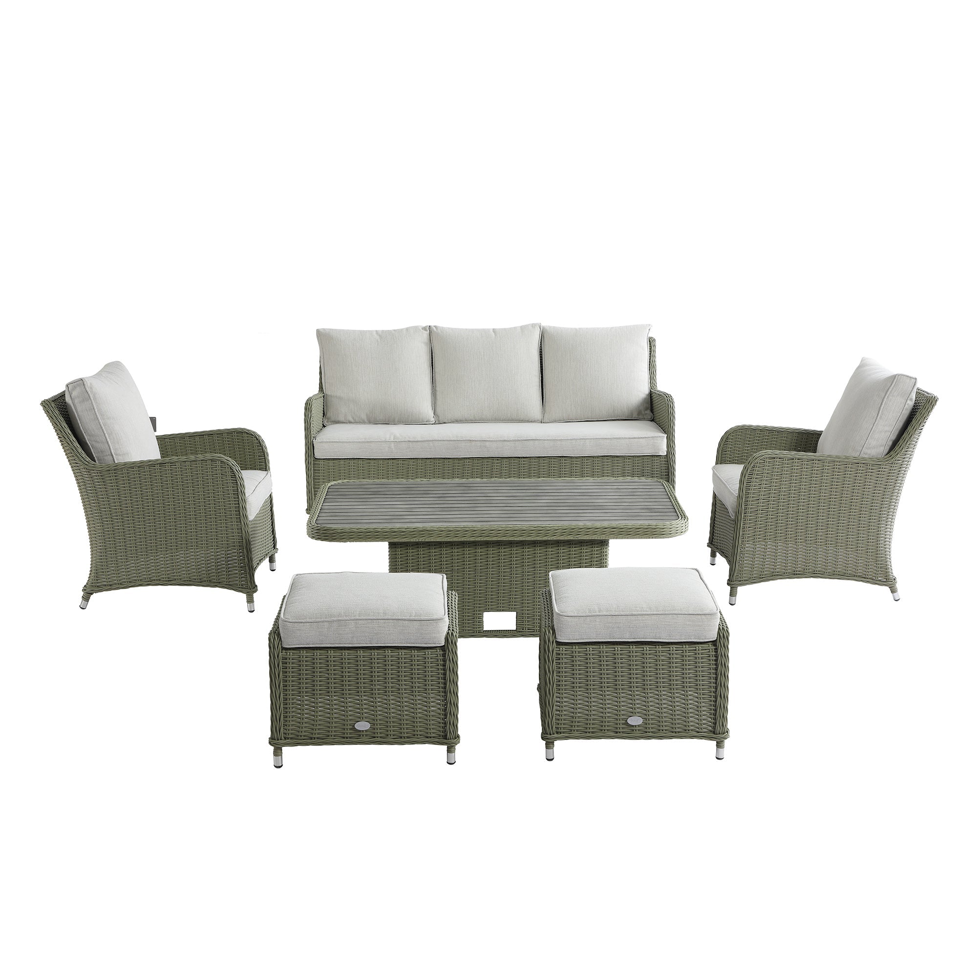 Hampshire 7-Seater Round Wicker Rattan Sofa Set with Rising Table, Desert Sage