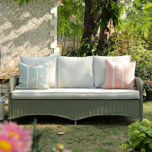 Hampshire 7-Seater Round Wicker Rattan Sofa Set with Rising Table, Desert Sage
