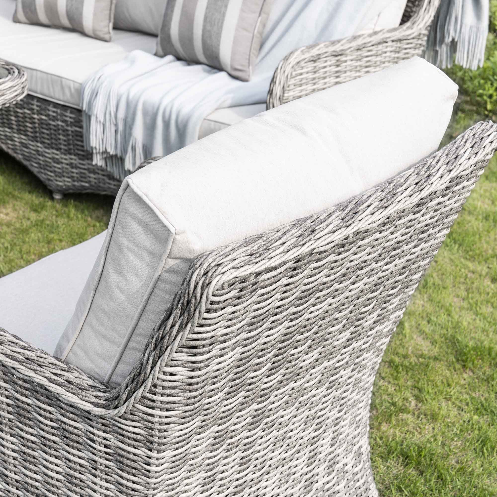 Hampshire 7-Seater Round Wicker Rattan Sofa Set with Rising Table, Light Grey