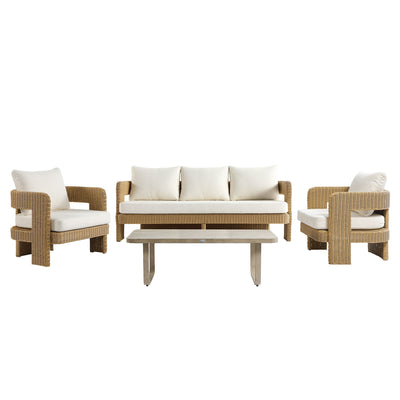 Stanford Round Wicker Outdoor 5-Seater Sofa Set, Natural