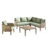 Pienza Outdoor Rattan Corner Sofa Set, Sage Green Fabric with Light Walnut Frame
