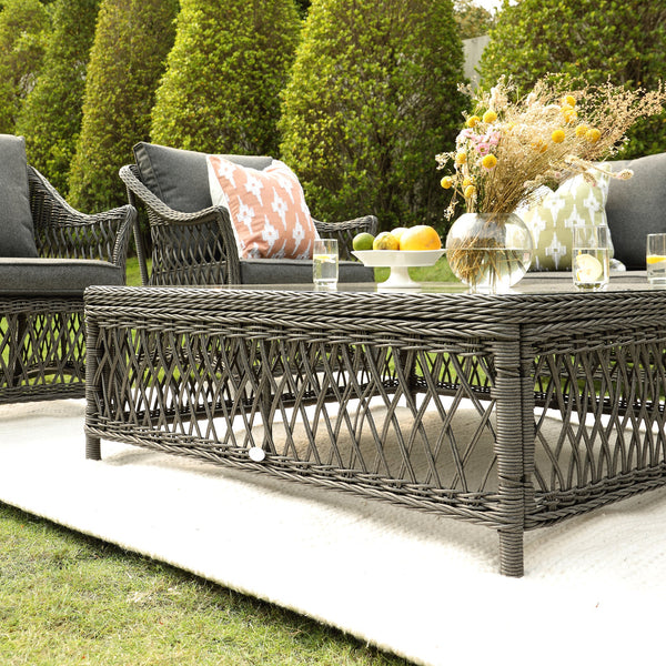Willowbrook Lattice Weave Rattan 7-Seater Large Sofa Set, Dark Grey