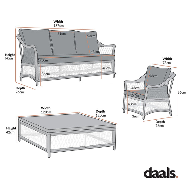 Willowbrook Lattice Weave Rattan 7-Seater Large Sofa Set, Natural