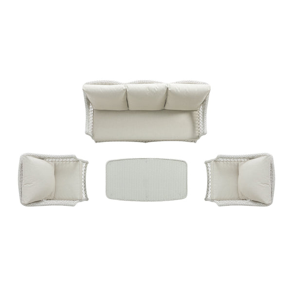 Willowbrook Lattice Weave Rattan 5-Seater Sofa Set with Rising Table, White