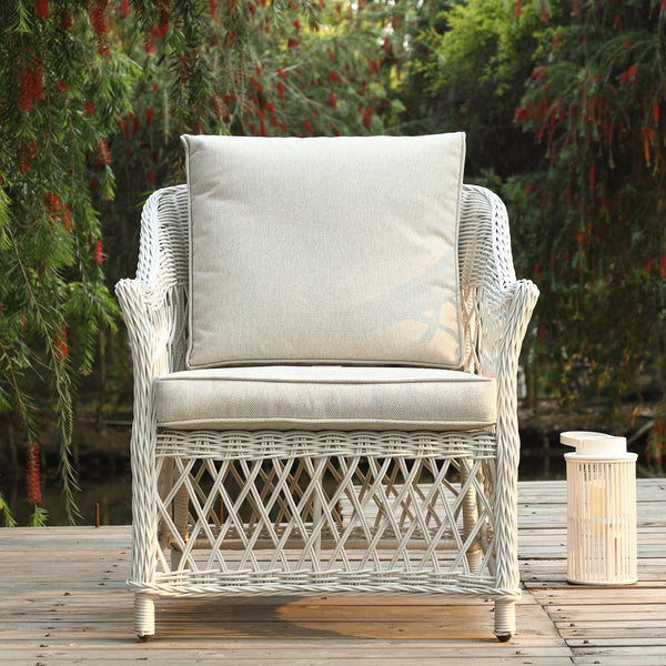 Willowbrook Lattice Weave Rattan 5-Seater Sofa Set with Rising Table, White