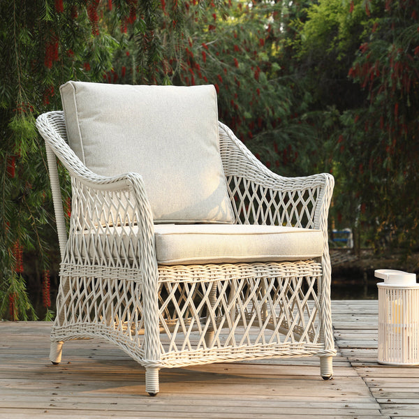 Willowbrook Lattice Weave Rattan 5-Seater Sofa Set with Rising Table, White
