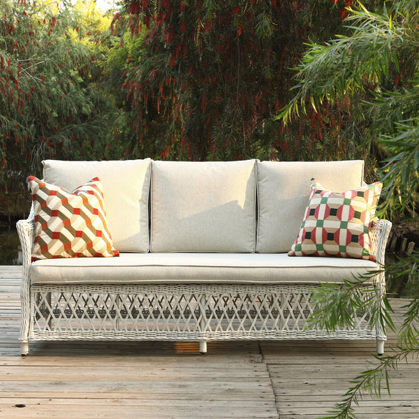 Willowbrook Lattice Weave Rattan 5-Seater Sofa Set with Rising Table, White