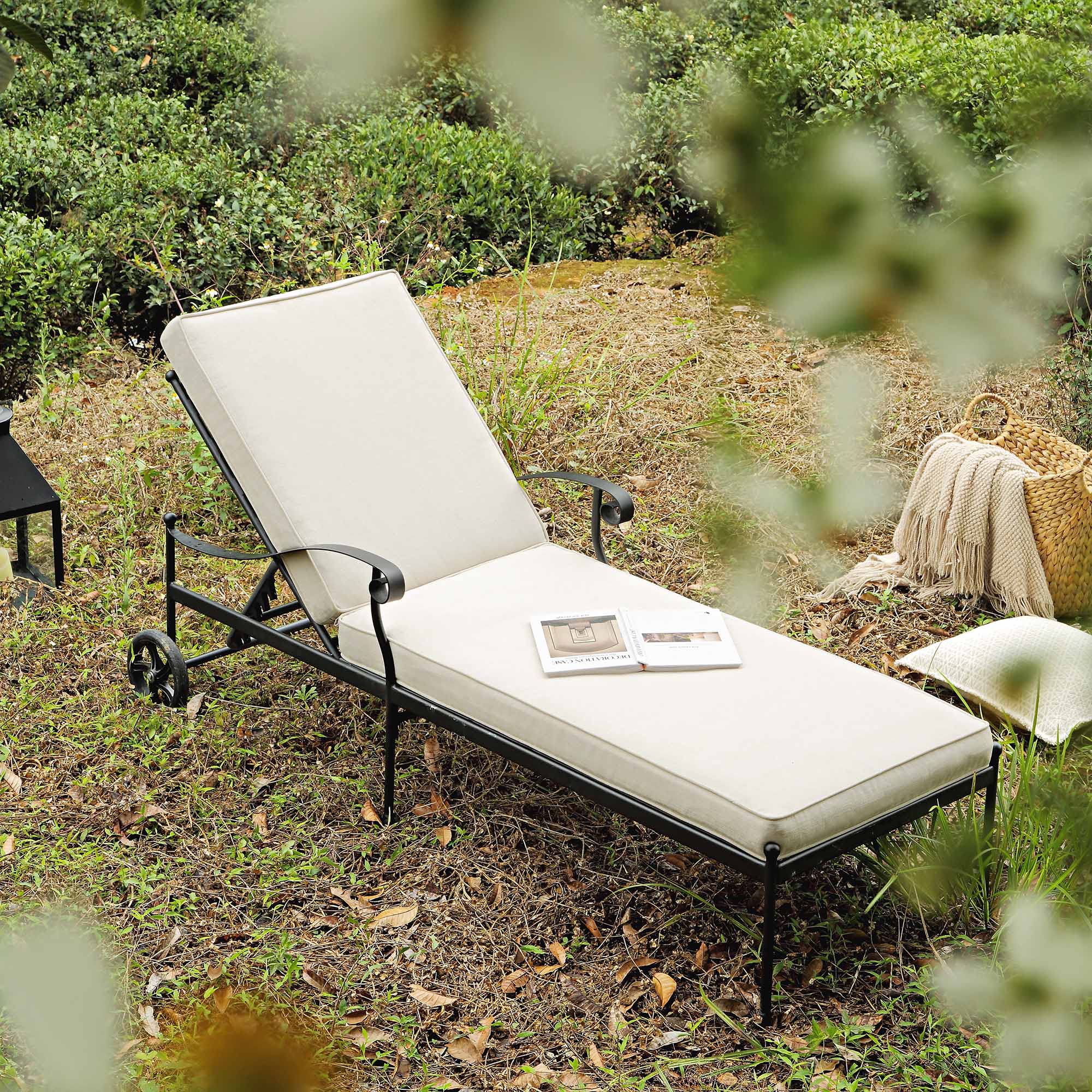 Haymes Metal Sun Lounger with Wheels, Beige