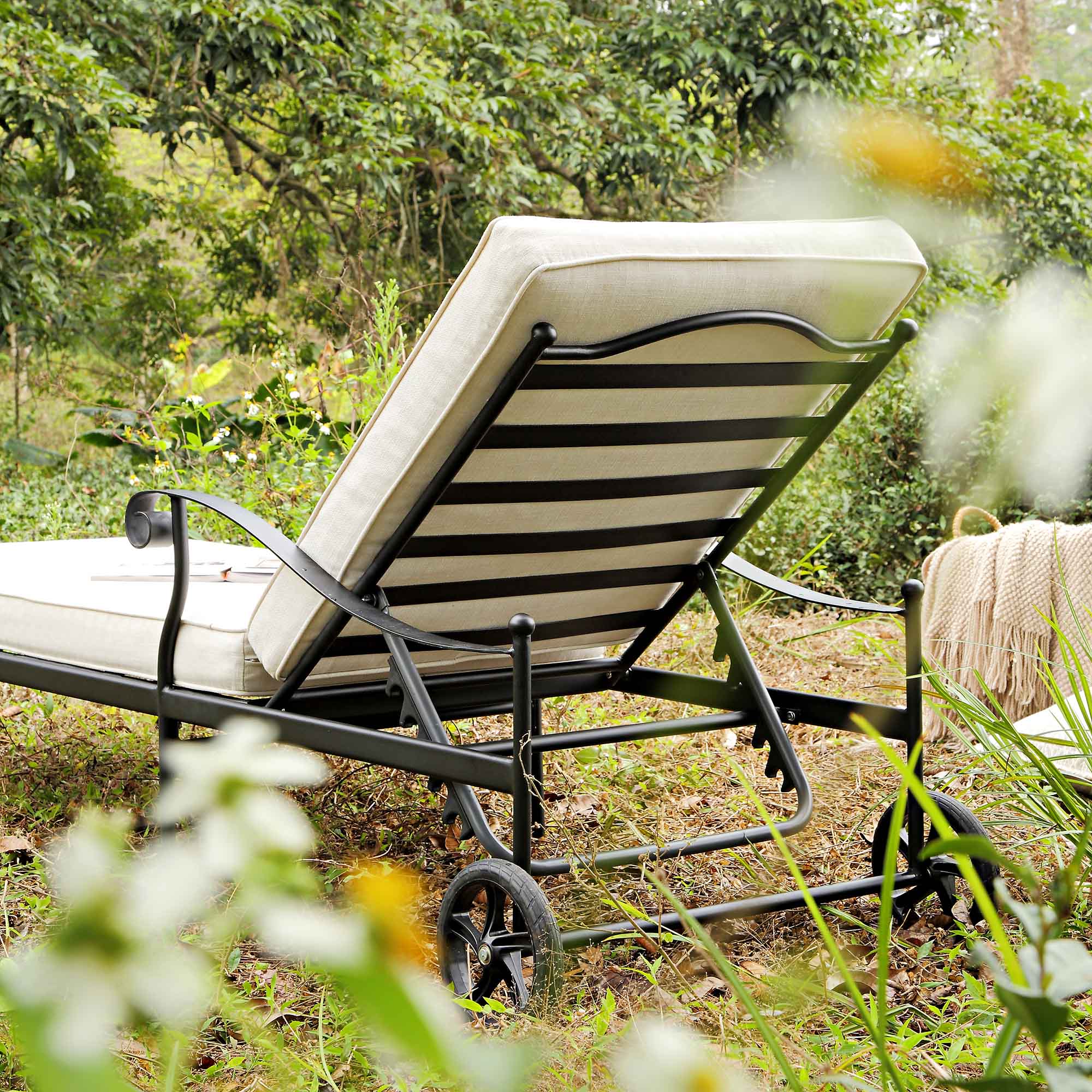 Haymes Metal Sun Lounger with Wheels, Beige