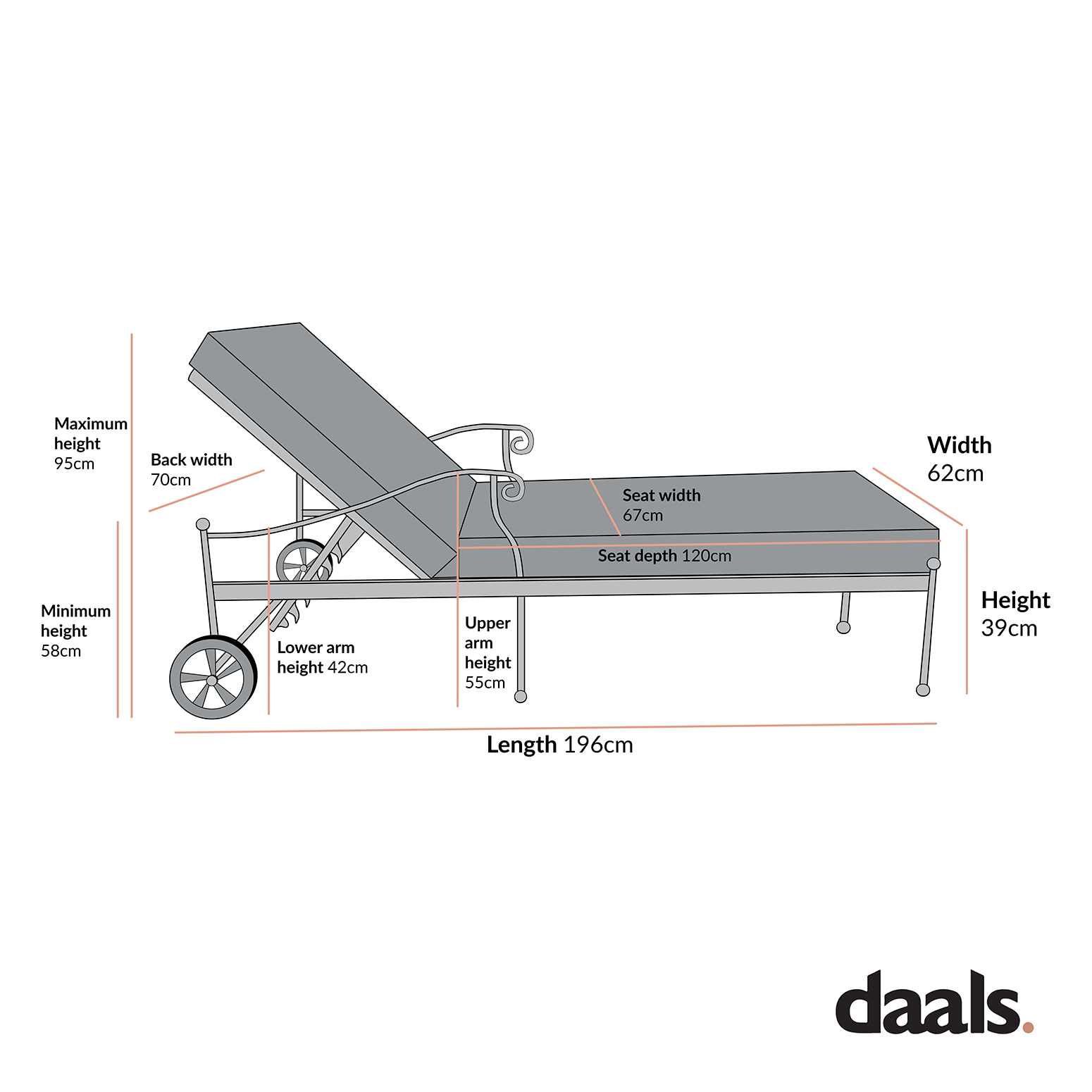 Haymes Metal Sun Lounger with Wheels, Beige