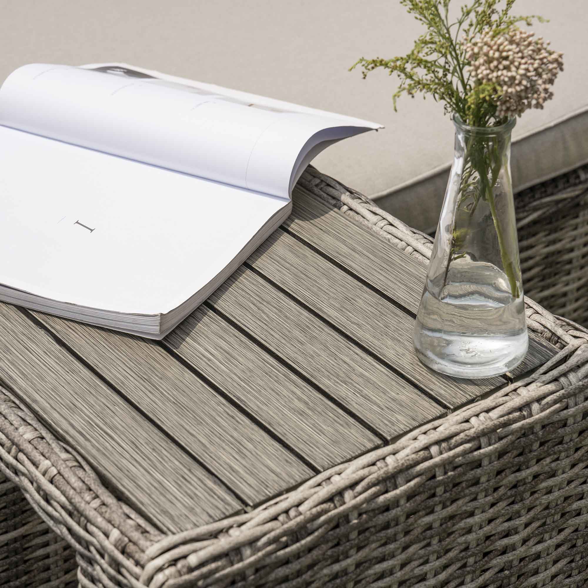 Hampshire Round Wicker Rattan Sun Lounger Set with Side Table, Light Grey