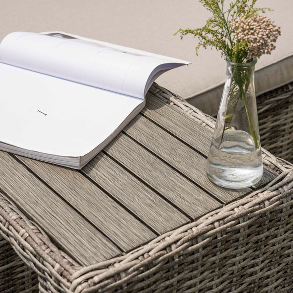 Hampshire Round Wicker Rattan Sun Lounger Set with Side Table, Light Grey