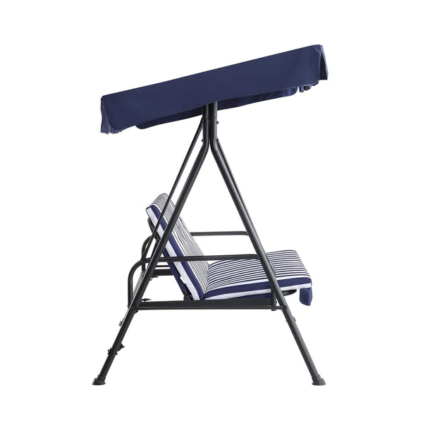 Champneys Outdoor Reclining Swing with Canopy, Blue Striped