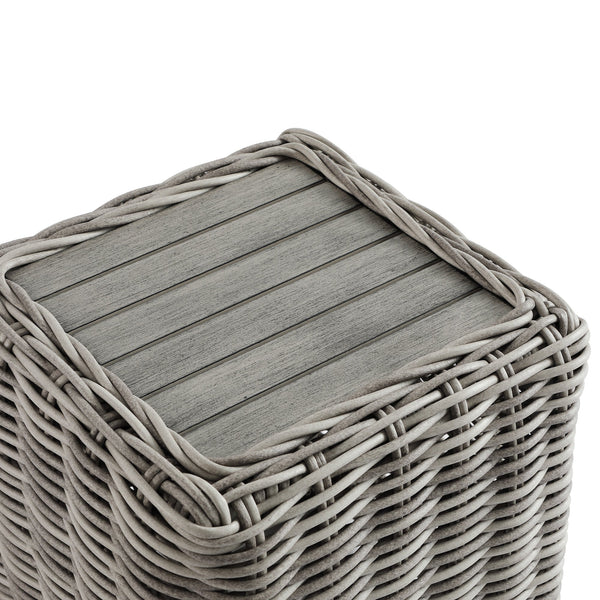 Bellagio Round Wicker Outdoor Side Table, Light Grey
