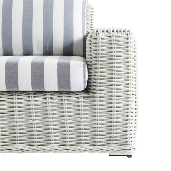Bellagio Round Wicker Outdoor 1-Seater Sofa, White with Blue Stripes