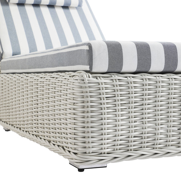 Bellagio Round Wicker Sun Lounger with Headrest, White with Blue Stripes