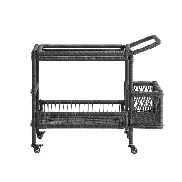 Willowbrook Lattice Weave Rattan Bar Cart, Dark Grey