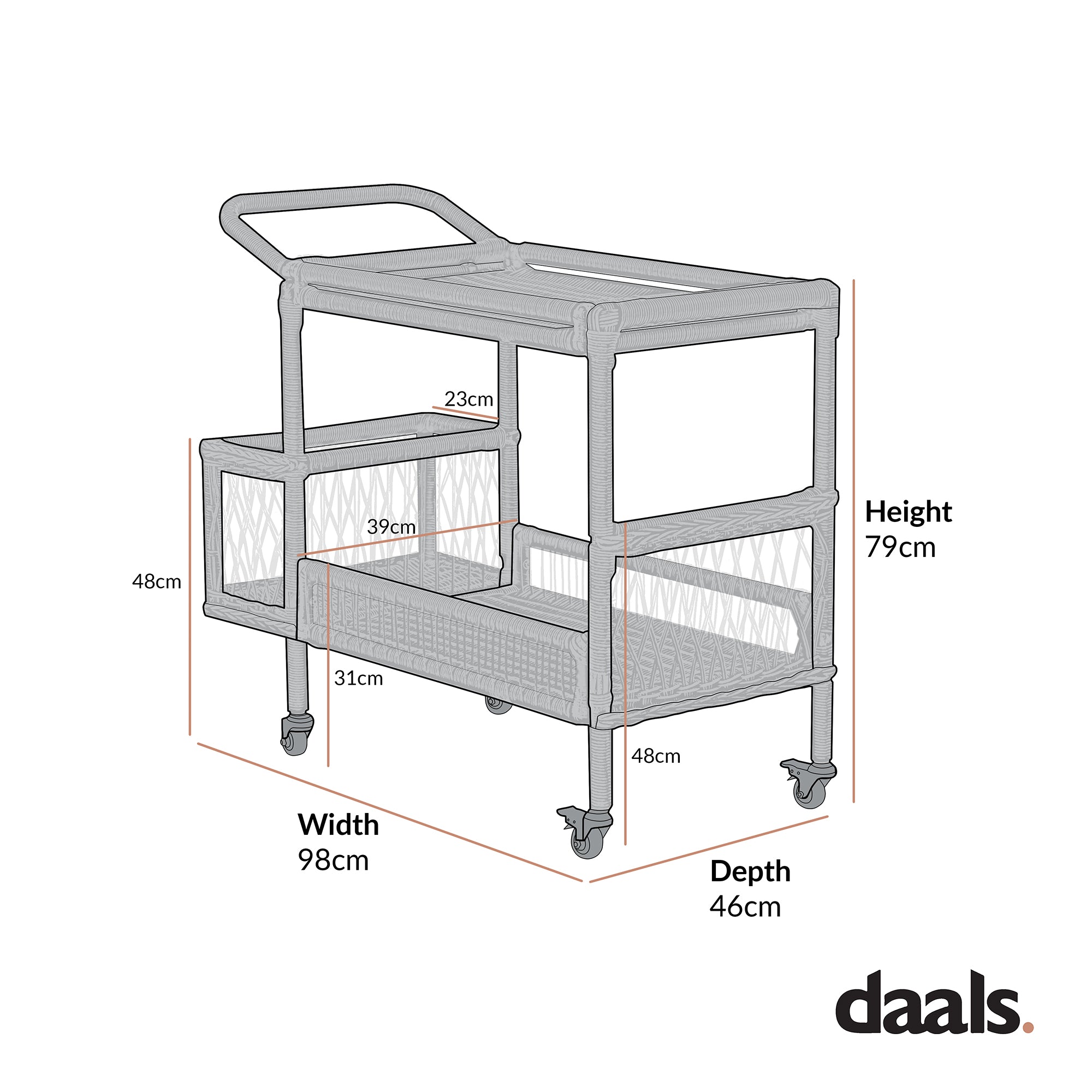 Willowbrook Lattice Weave Rattan Bar Cart, White