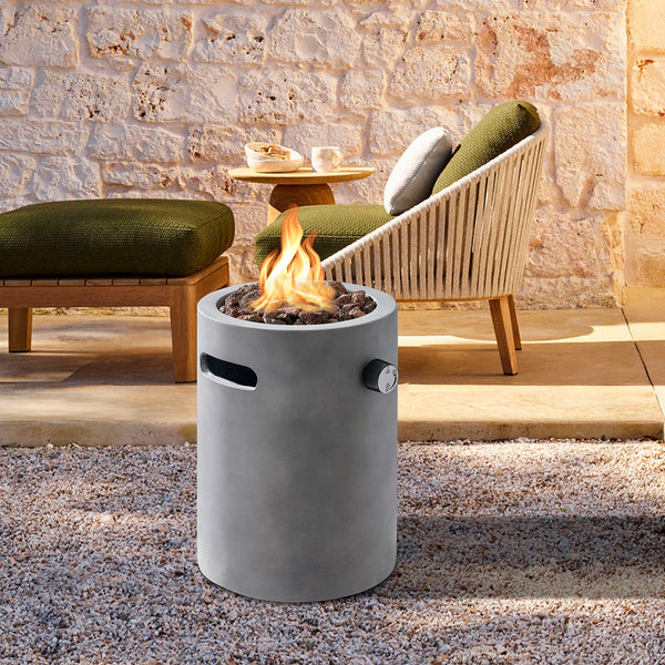 Real Concrete Cylinder Tabletop Fire Pit Lantern 13.6″ (34.5 cm) Tall